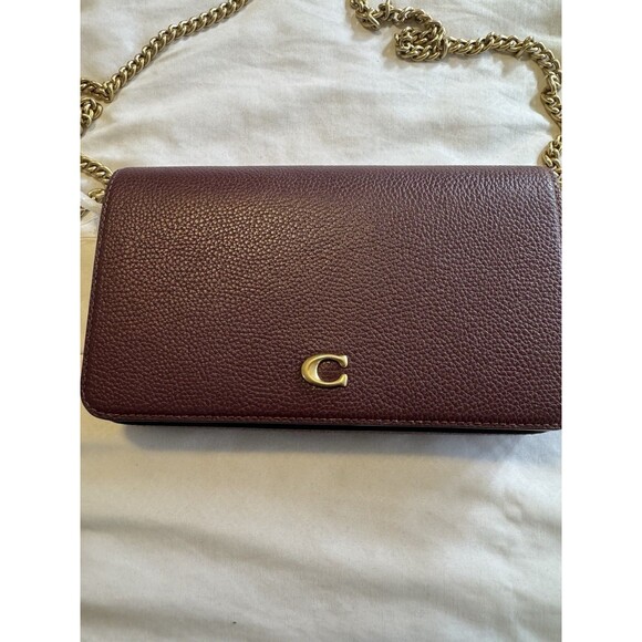 Coach Mila Crossbody Bag Polished Pebble Leather Merlot Gold Chain New with Tags - Picture 7 of 15
